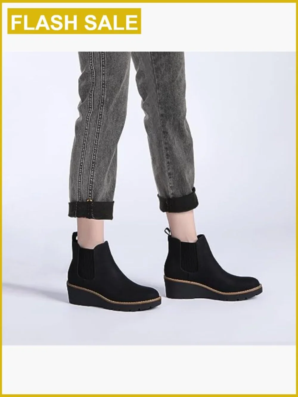 Chelsea Wedge Boots Platform Lug Sole Slip On Ankle Booties